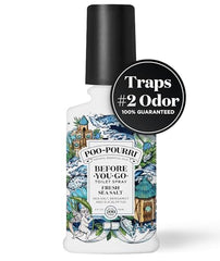 Poo-Pourri before-you-go spray mist in action traps odors beneath water surface.