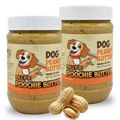 Poochie Butter natural dog peanut butter jar highlights wholesome ingredients for tasty rewards.