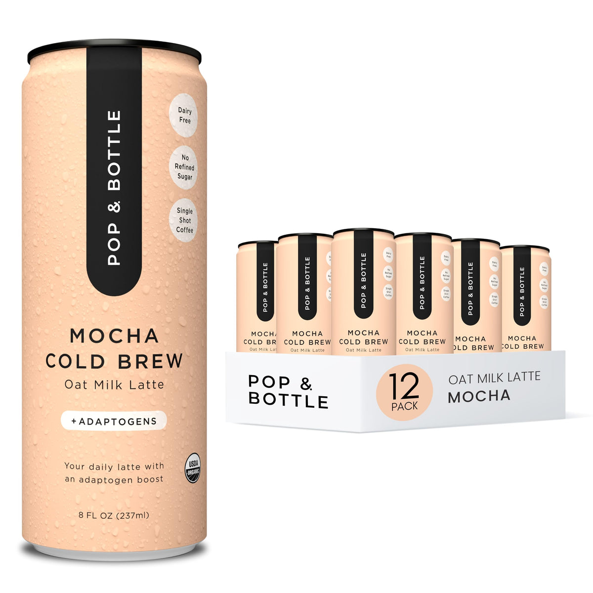 Pop & Bottle oat milk latte mocha can for a smooth energy boost