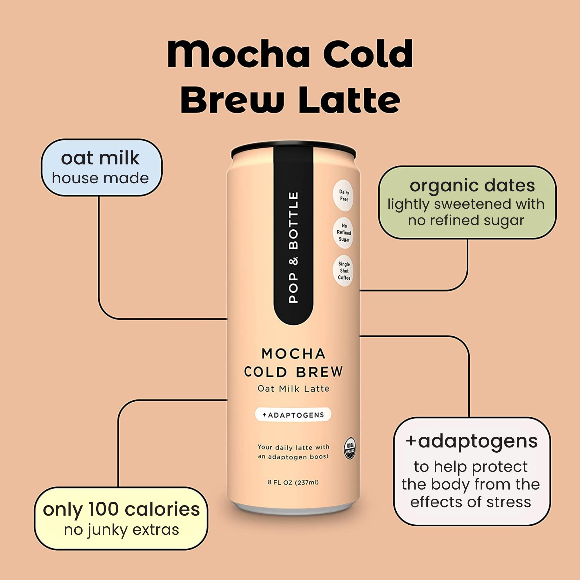 Pop & Bottle organic oat milk coffee on the go