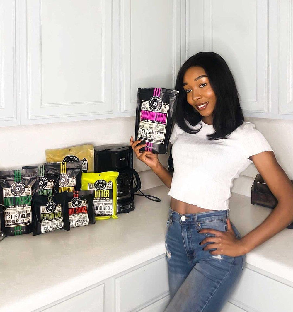 Convenient 7.5 oz bags from POP DADDY for on-the-go snacking.