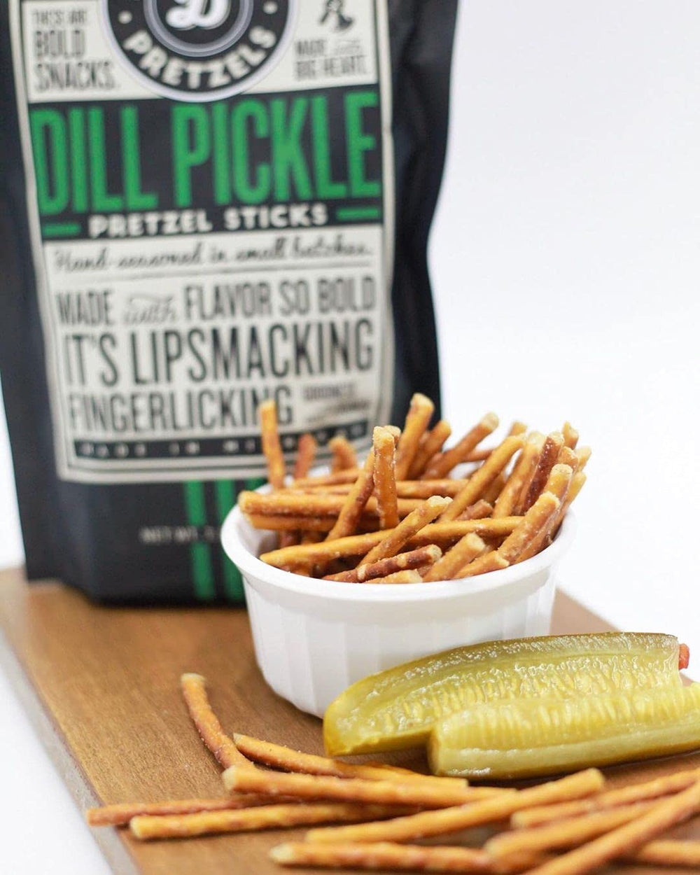 Three-pack Pop Daddy Dill Pickle Pretzels for sharing anywhere.