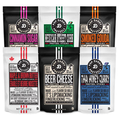 POP DADDY Flavored Pretzel Sticks variety pack front view for quick snacks