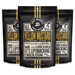 POP DADDY Flavored Pretzels Sticks Yellow Mustard in a convenient 3-pack.