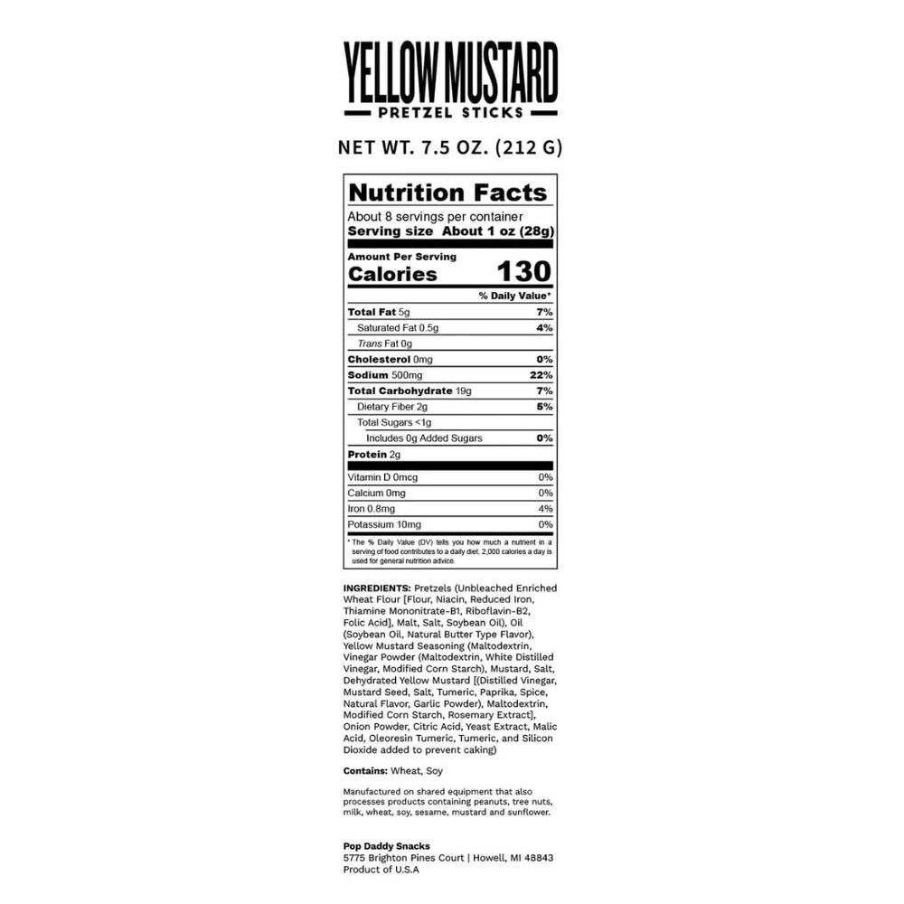 Close-up of bold Yellow Mustard flavor on Pop Daddy pretzels.