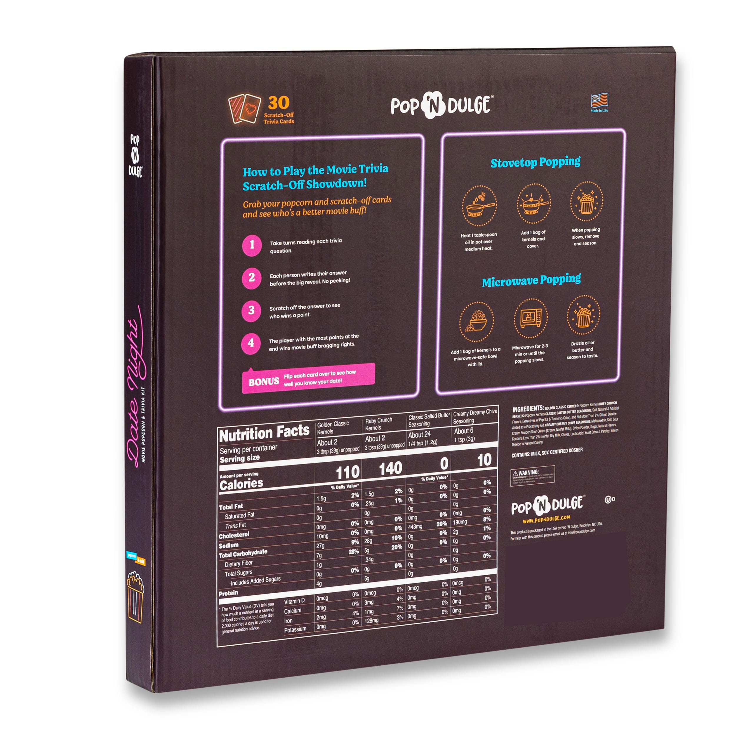 Pop n' Dulge scratch-off cards reveal 30 date ideas for memorable nights.