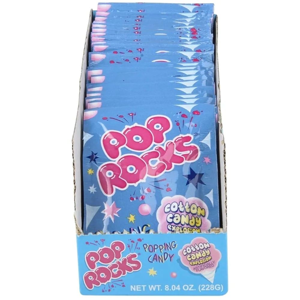 Back of Pop Rocks Cotton Candy pack reveals packaging and ingredients for a 24-count box.