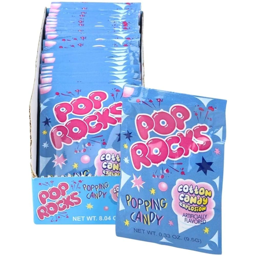 Pop Rocks Cotton Candy pack front shows vibrant candy pieces ready to enjoy.