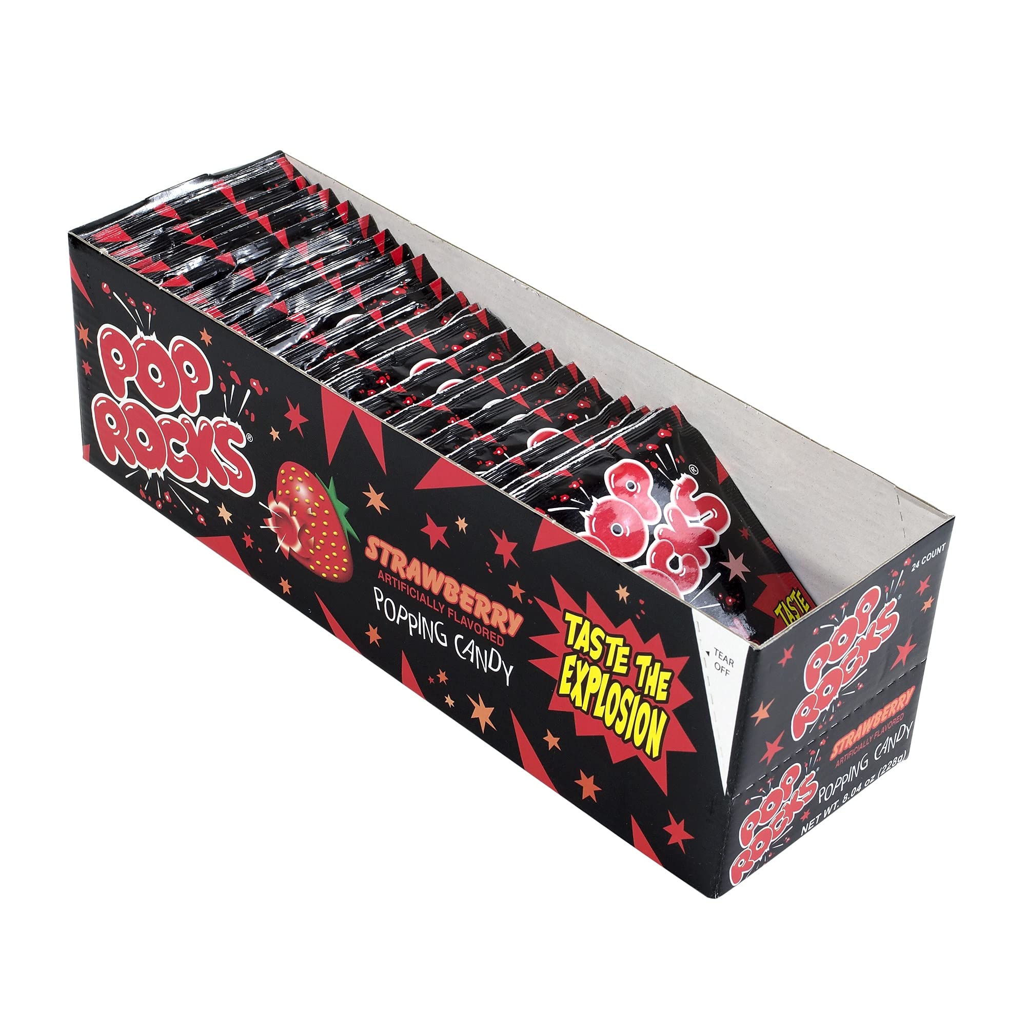 Pop Rocks Strawberry hard candy pack showing vibrant fizz for a fun snack break