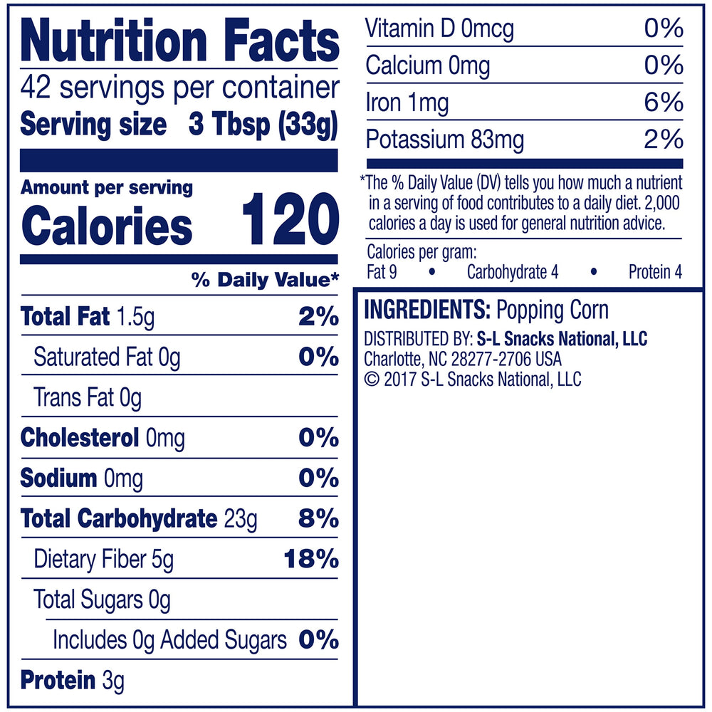 Pop Secret 50-ounce jar with cap used as measuring cup for precise portions.