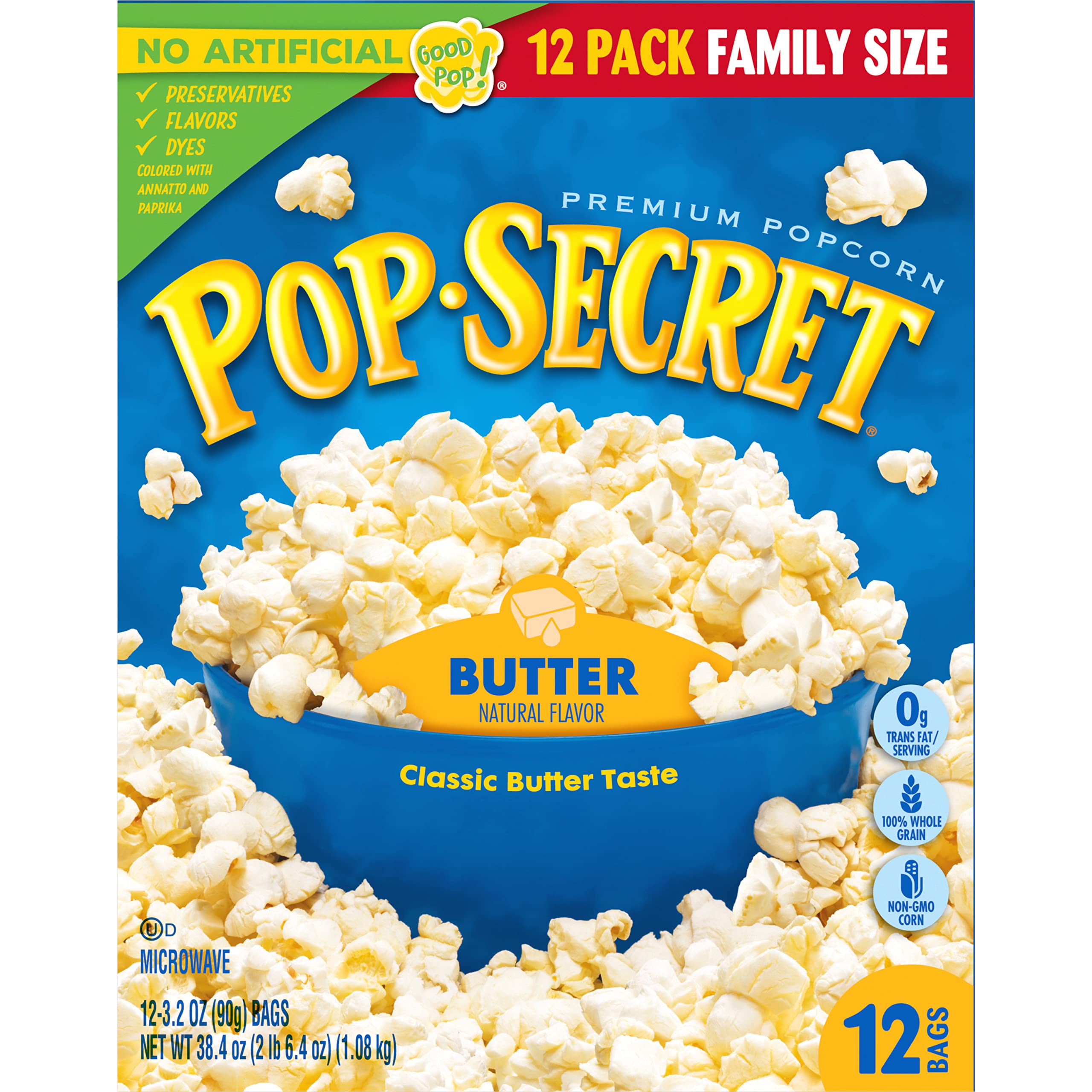 Pantry-ready Pop Secret Butter box keeps snacks accessible.