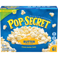 Pop Secret Butter popcorn bags on kitchen counter, ideal for movie night.