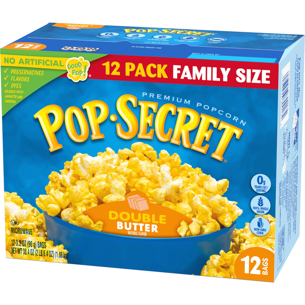 Pop Secret Double Butter popcorn kitchen-pantry, ready-to-snack anytime