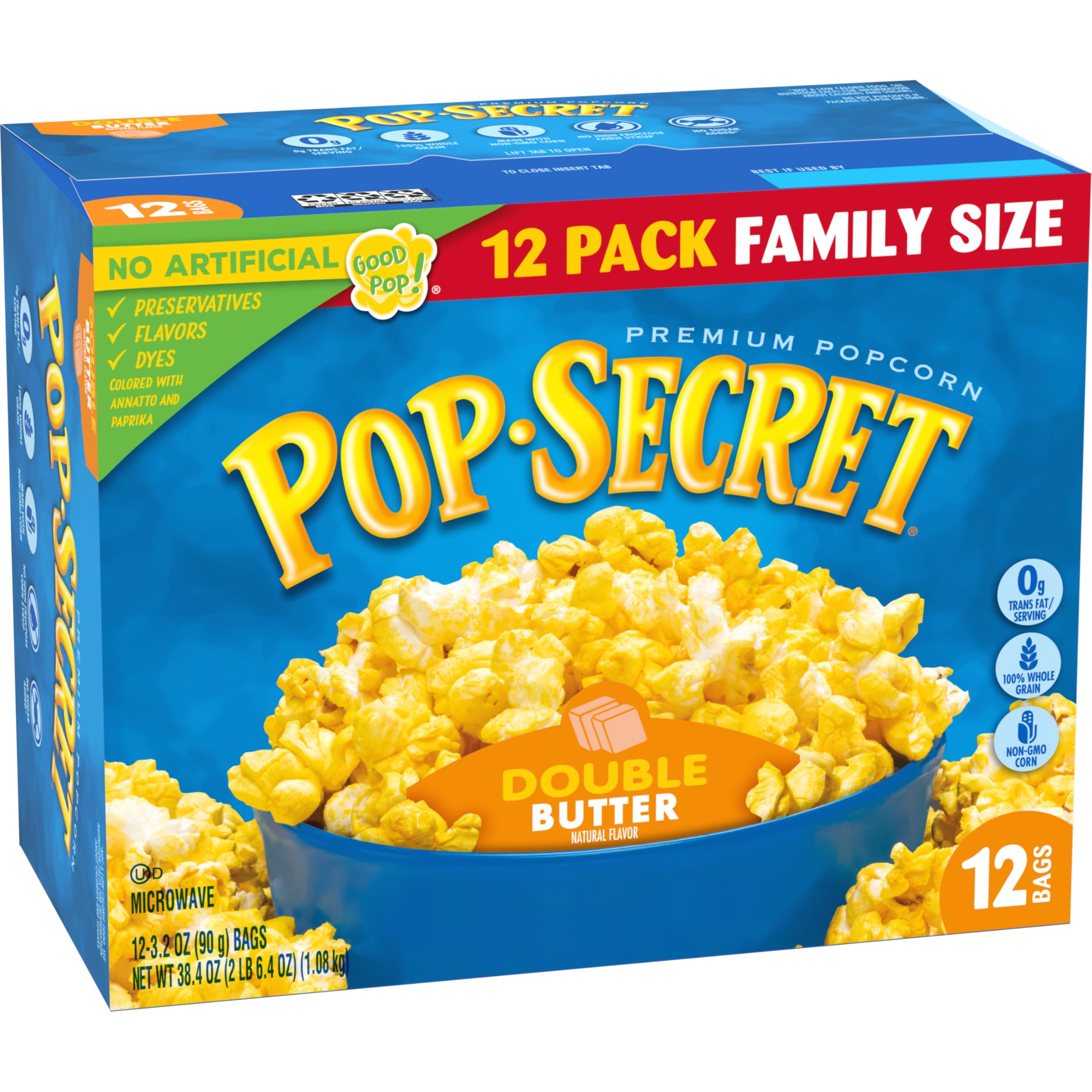 Pop Secret Double Butter popcorn movie-night setup with buttery aroma