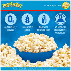 Microwave-ready Pop Secret Extra Butter popcorn bags in minutes.