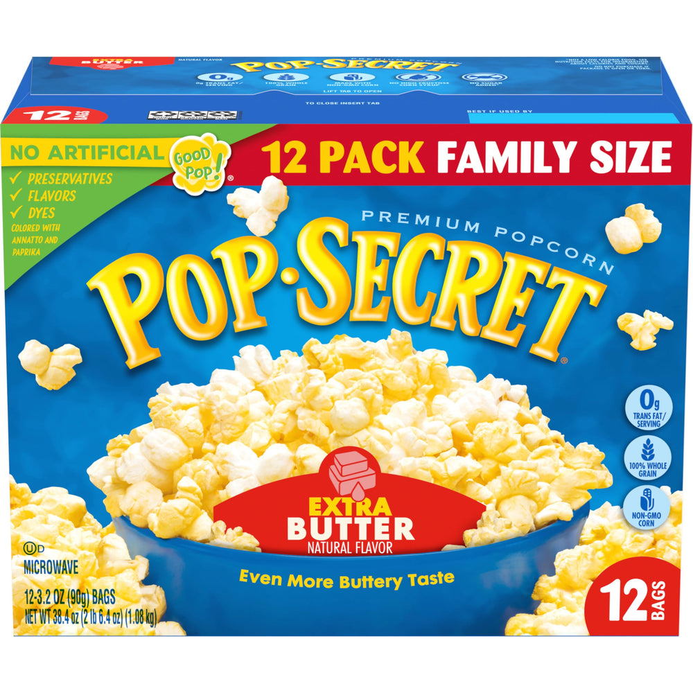 Pop Secret Extra Butter popcorn bags ready for sharing during movie night.