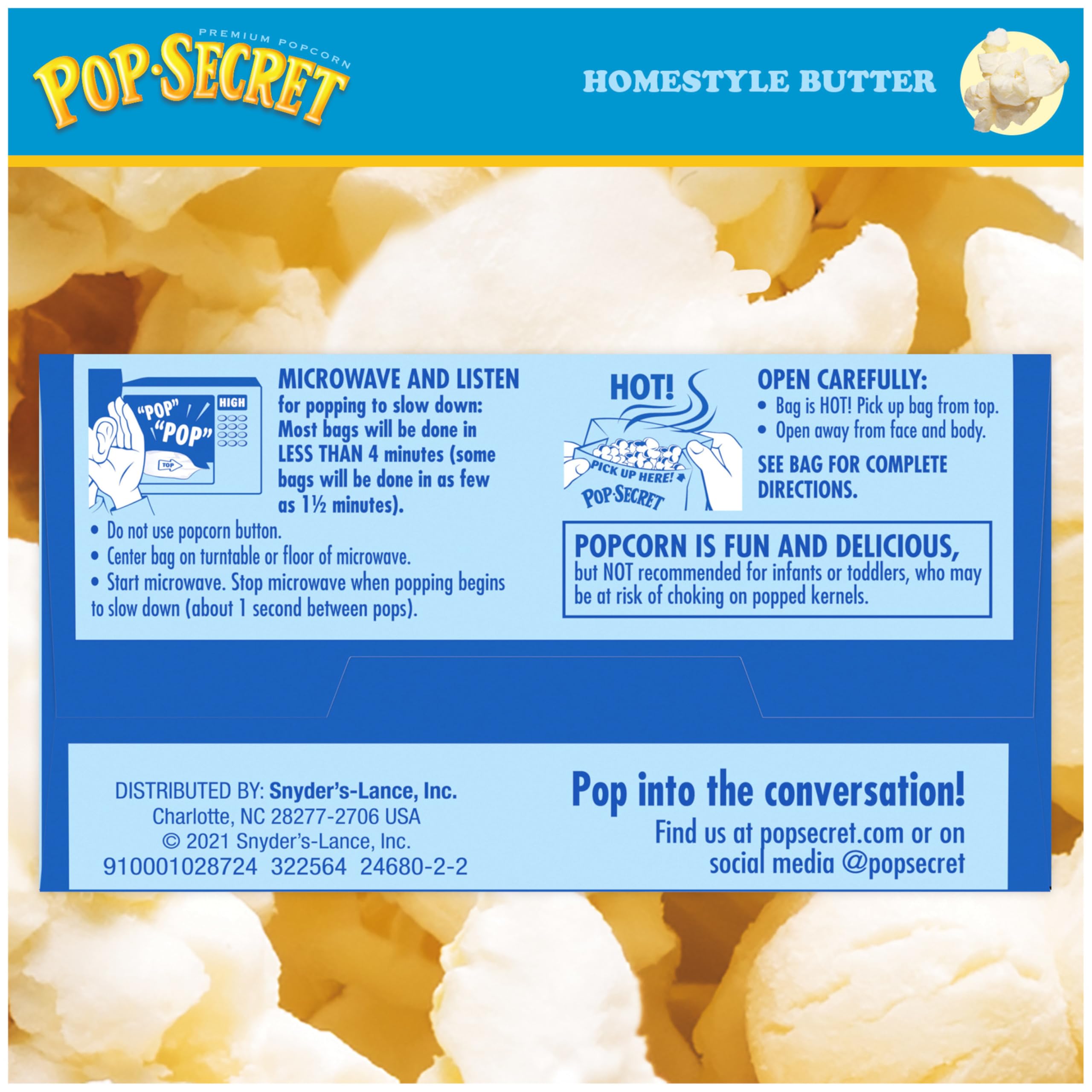 Family gathering around TV with Pop Secret popcorn; perfect for evenings.