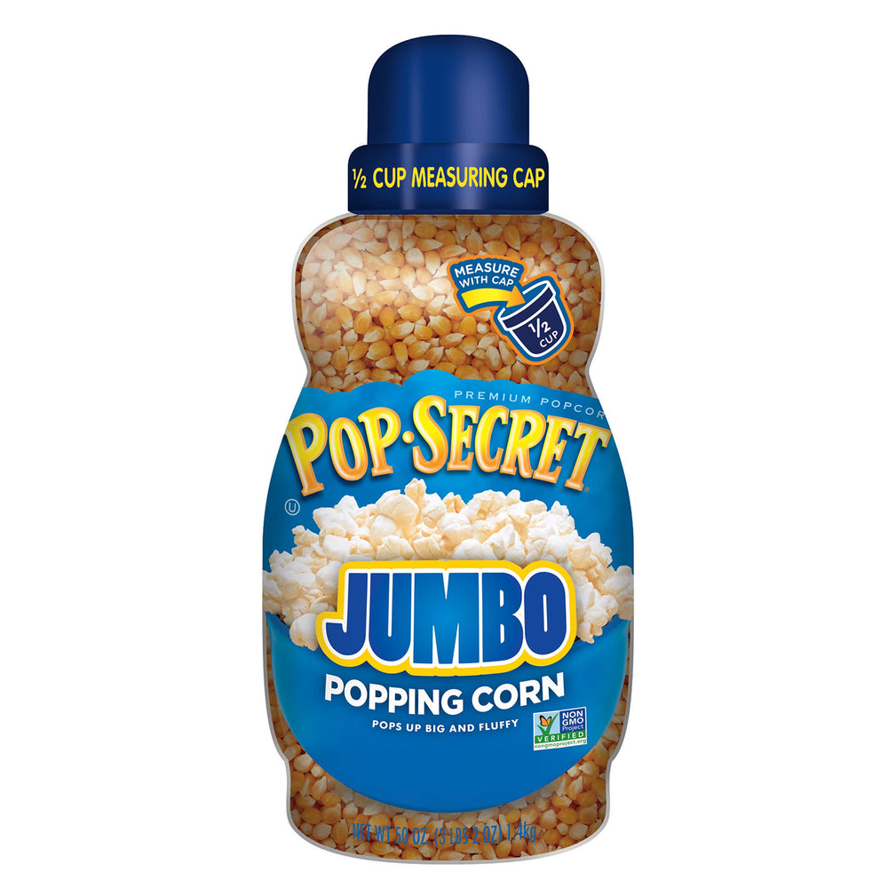 Pop Secret jumbo kernels ready to pop into big, fluffy popcorn.