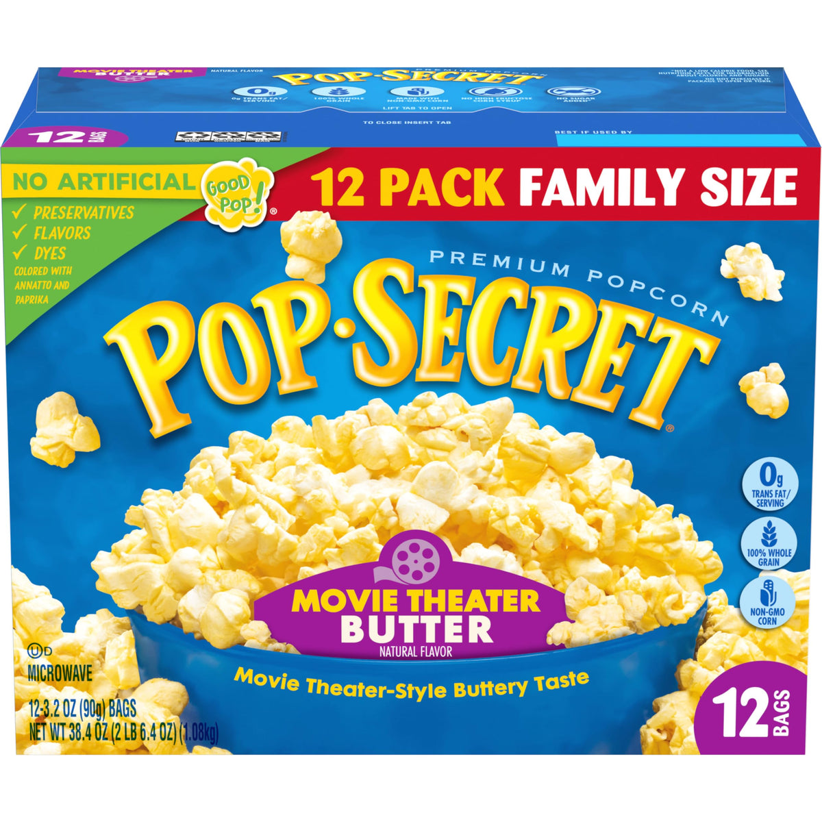 Pop Secret microwave popcorn bags showcase quick, hot snacking for movie night.