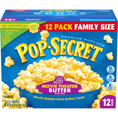 Pop Secret microwave popcorn bags showcase quick, hot snacking for movie night.