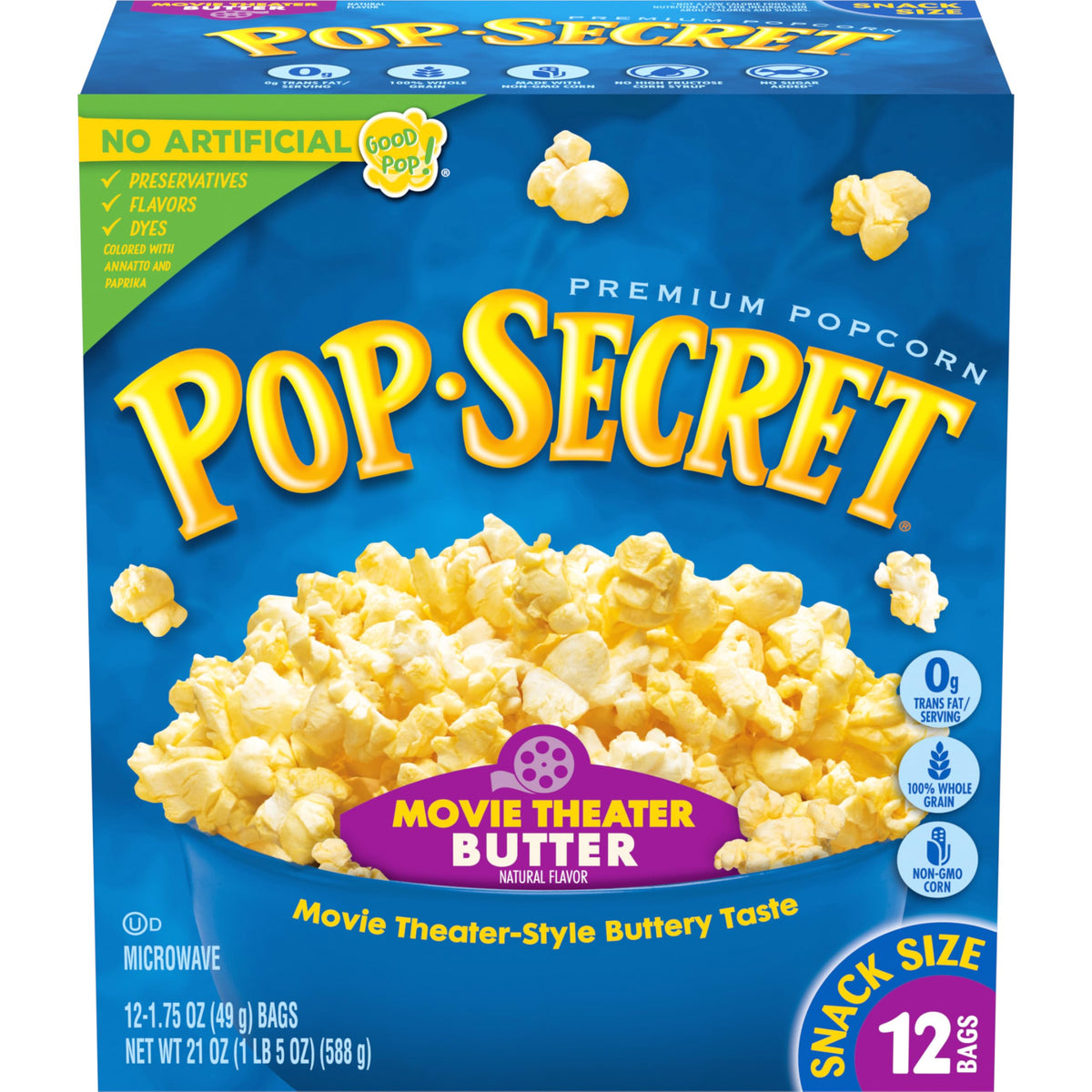 Pop Secret bag on counter offering ready movie night flavor