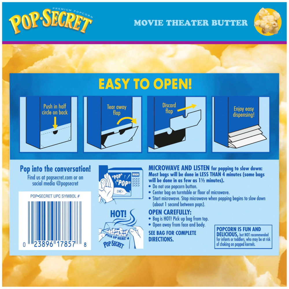 Microwave-ready popcorn pops in about 3–4 minutes.