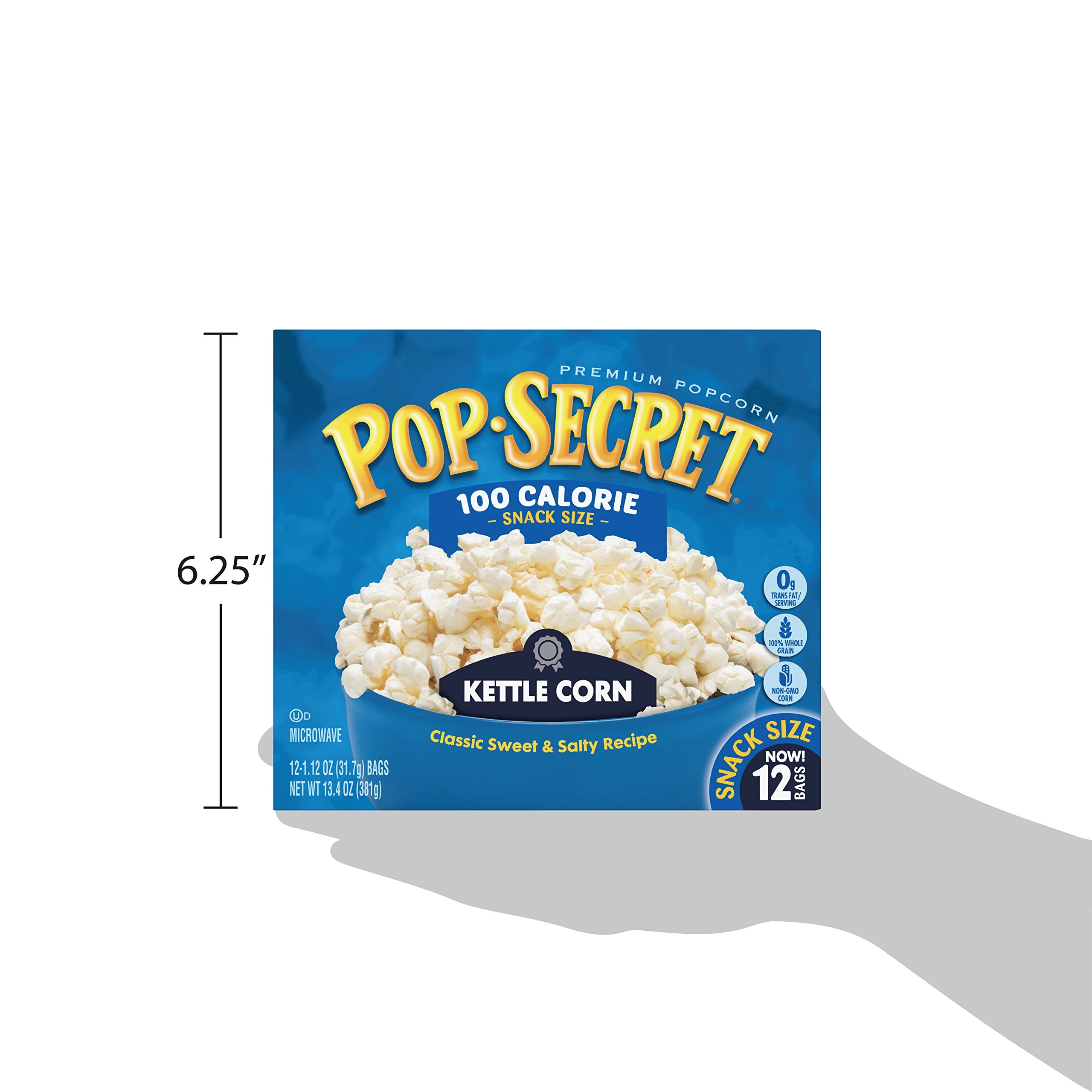 Pop Secret no trans fat no HFCS banner on packaging.
