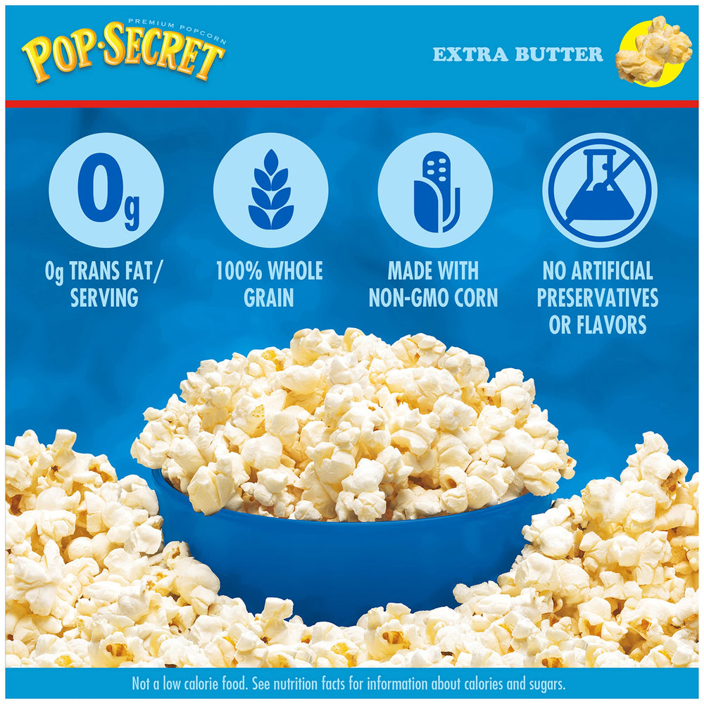 Pop Secret microwave bag ready in minutes for a movie night treat.