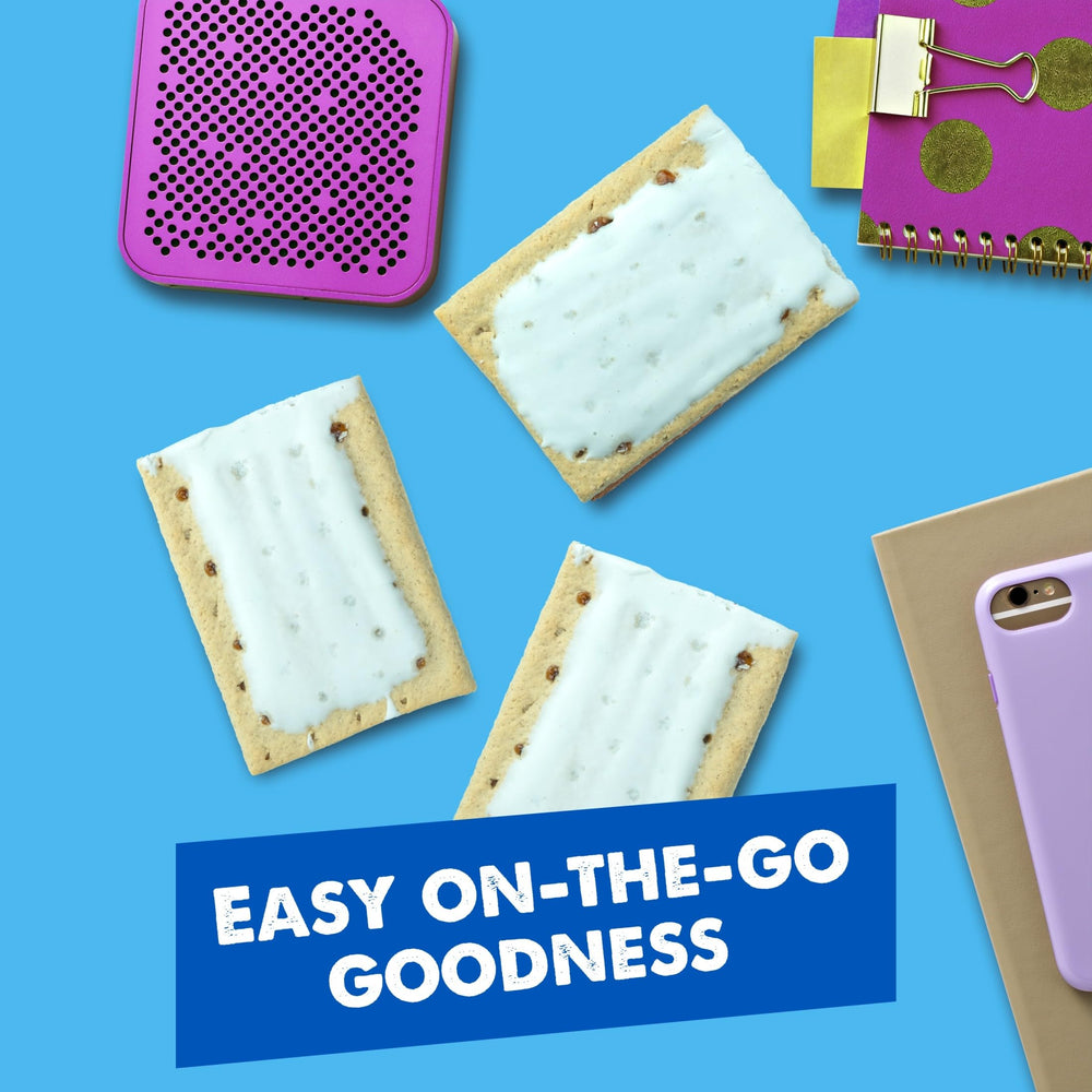 Pop-Tarts 12-box-96-pastries display emphasizes bulk, grab-and-go supply for families.