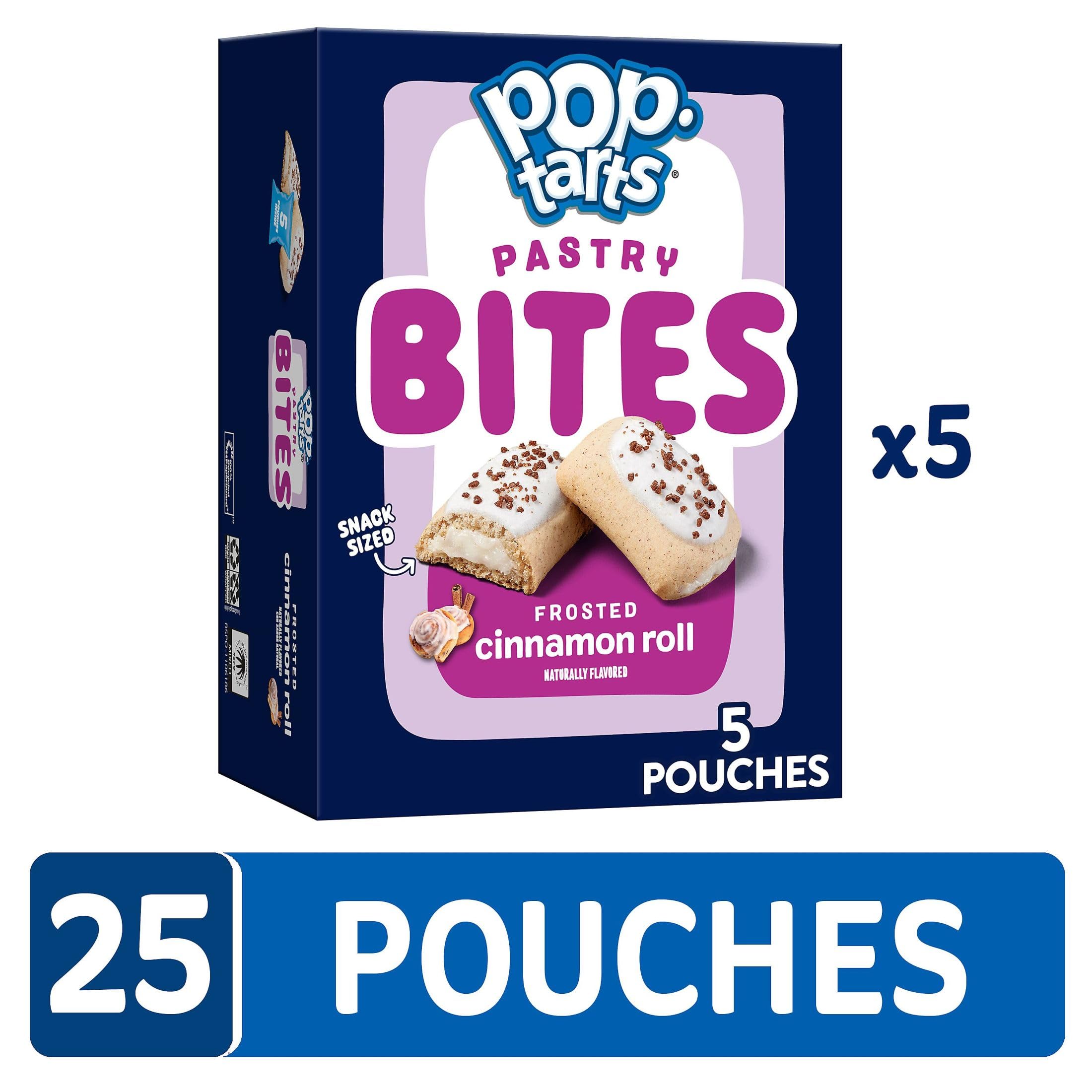 Pop-Tarts Bites Frosted Cinnamon Roll lunchbox scene, kid-friendly snack.