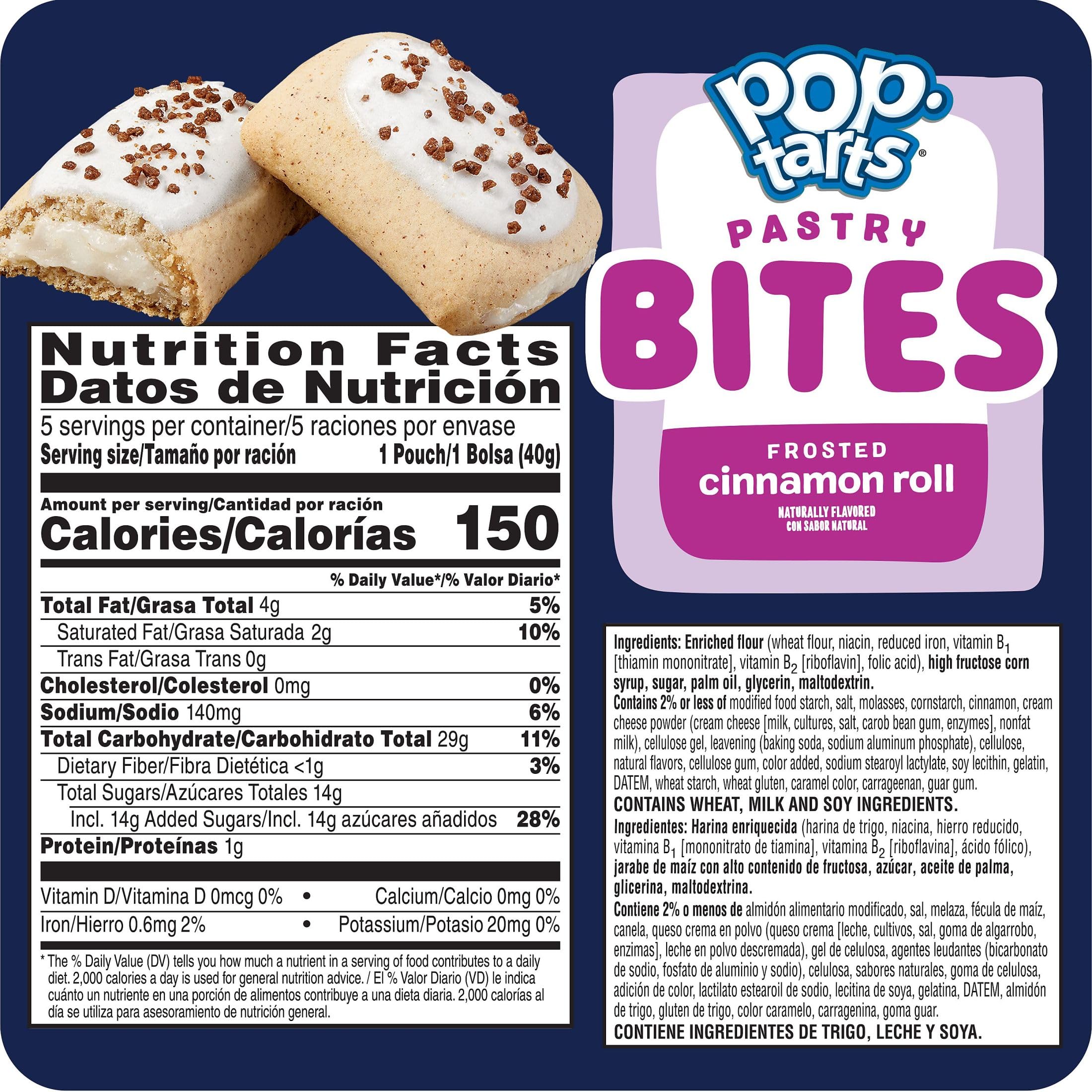 Pop-Tarts Bites Frosted Cinnamon Roll pouch-closeup highlighting frosting.