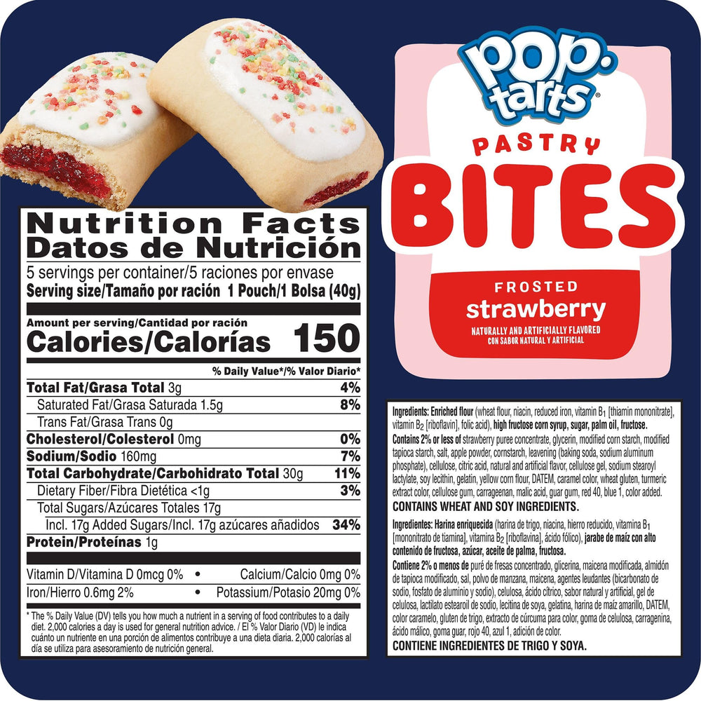 Pop-Tarts Bites strawberry filling in a bite-sized form, ready for school lunch.