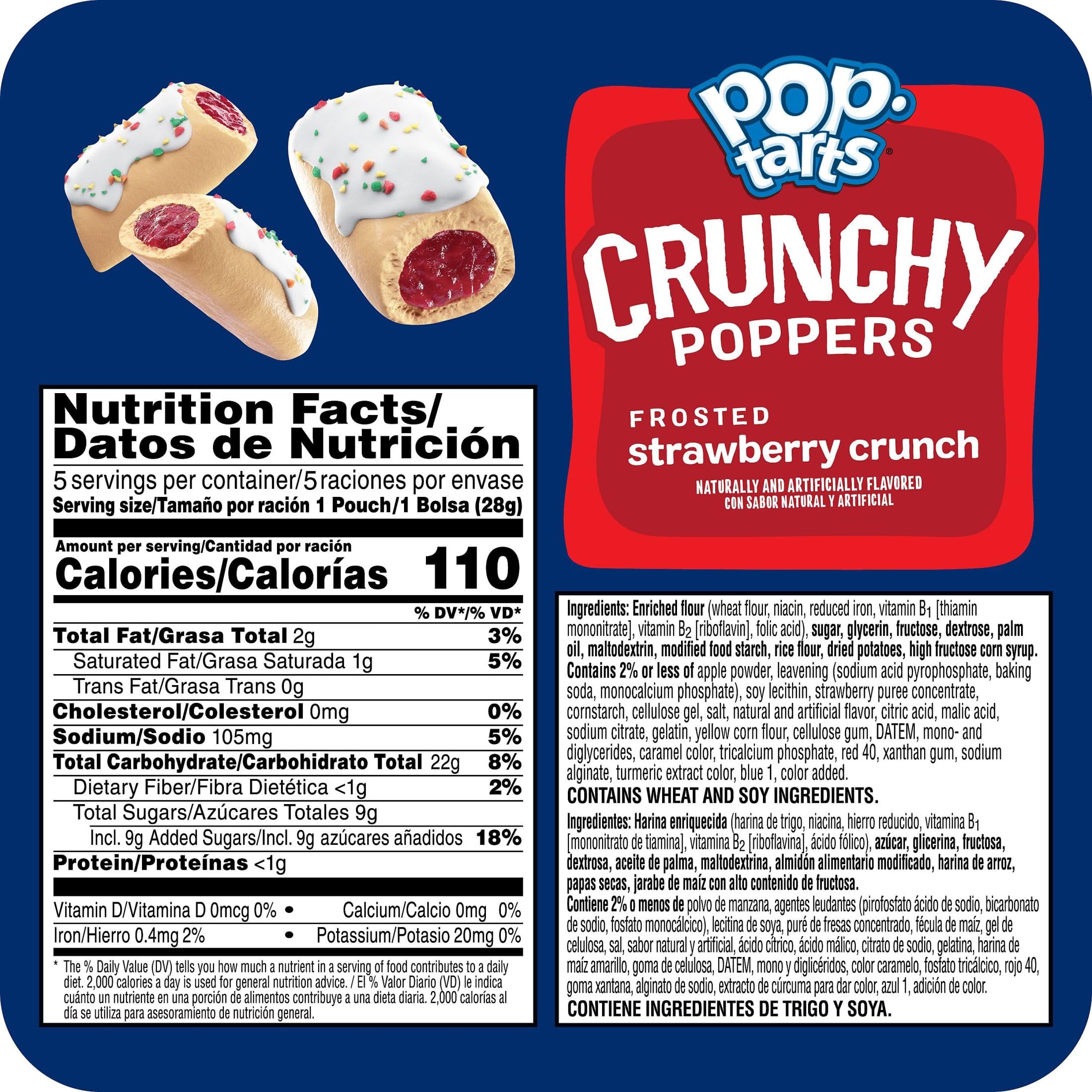 Pop-Tarts Crunchy Poppers frosted strawberry bite-sized pieces for easy snacking.