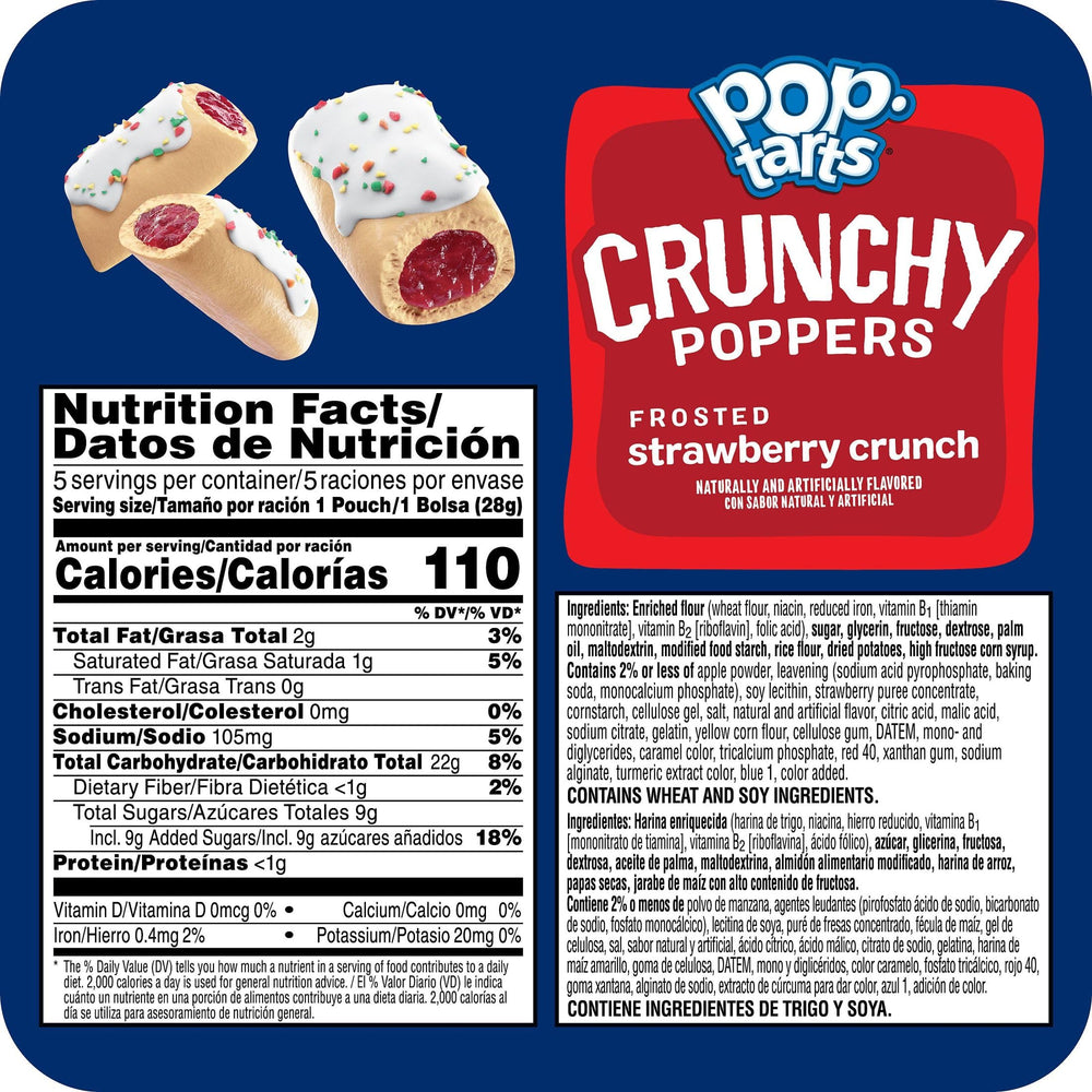 Pop-Tarts Crunchy Poppers frosted strawberry bite-sized pieces for easy snacking.