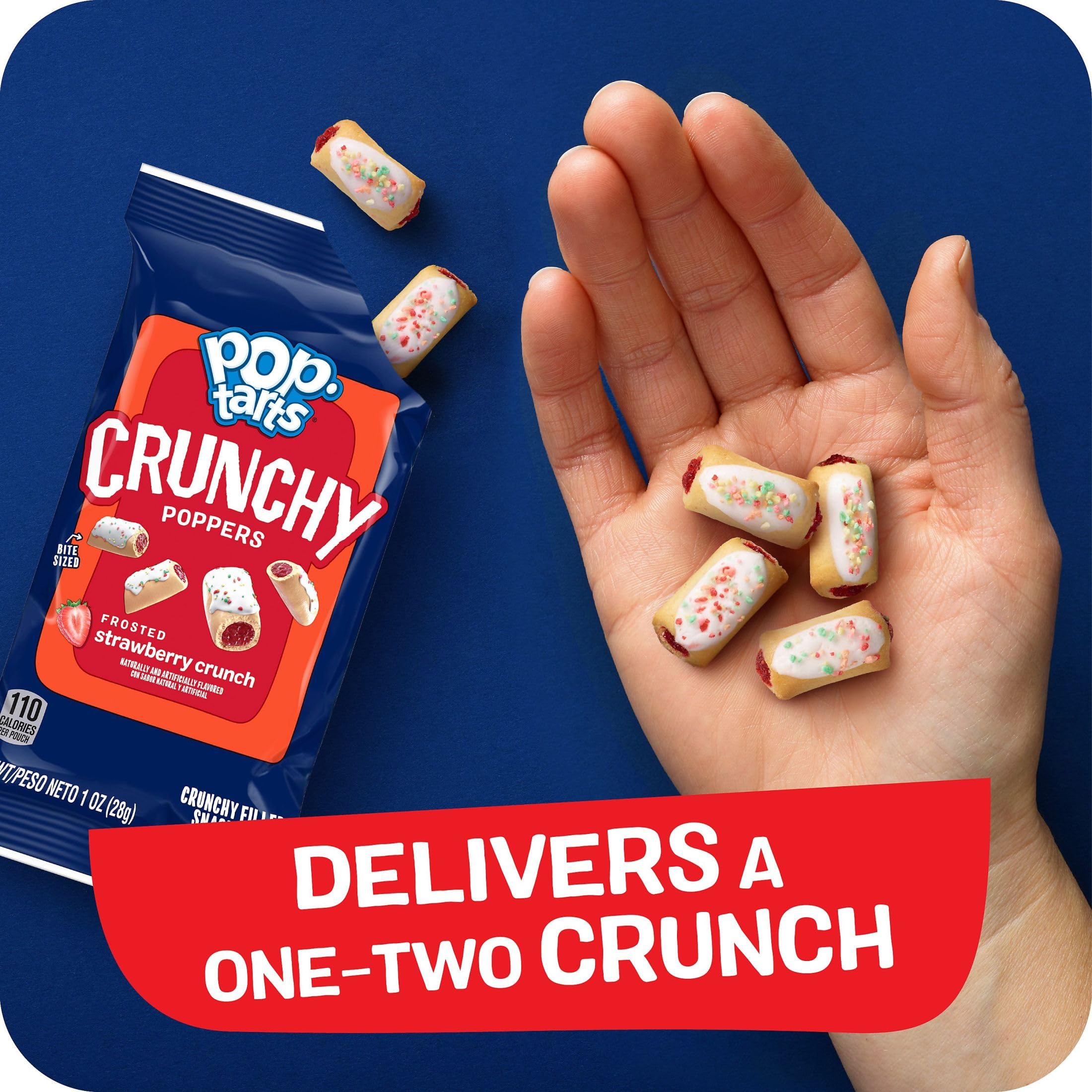 Pop-Tarts Crunchy Poppers pouch opens for mess-free enjoyment.
