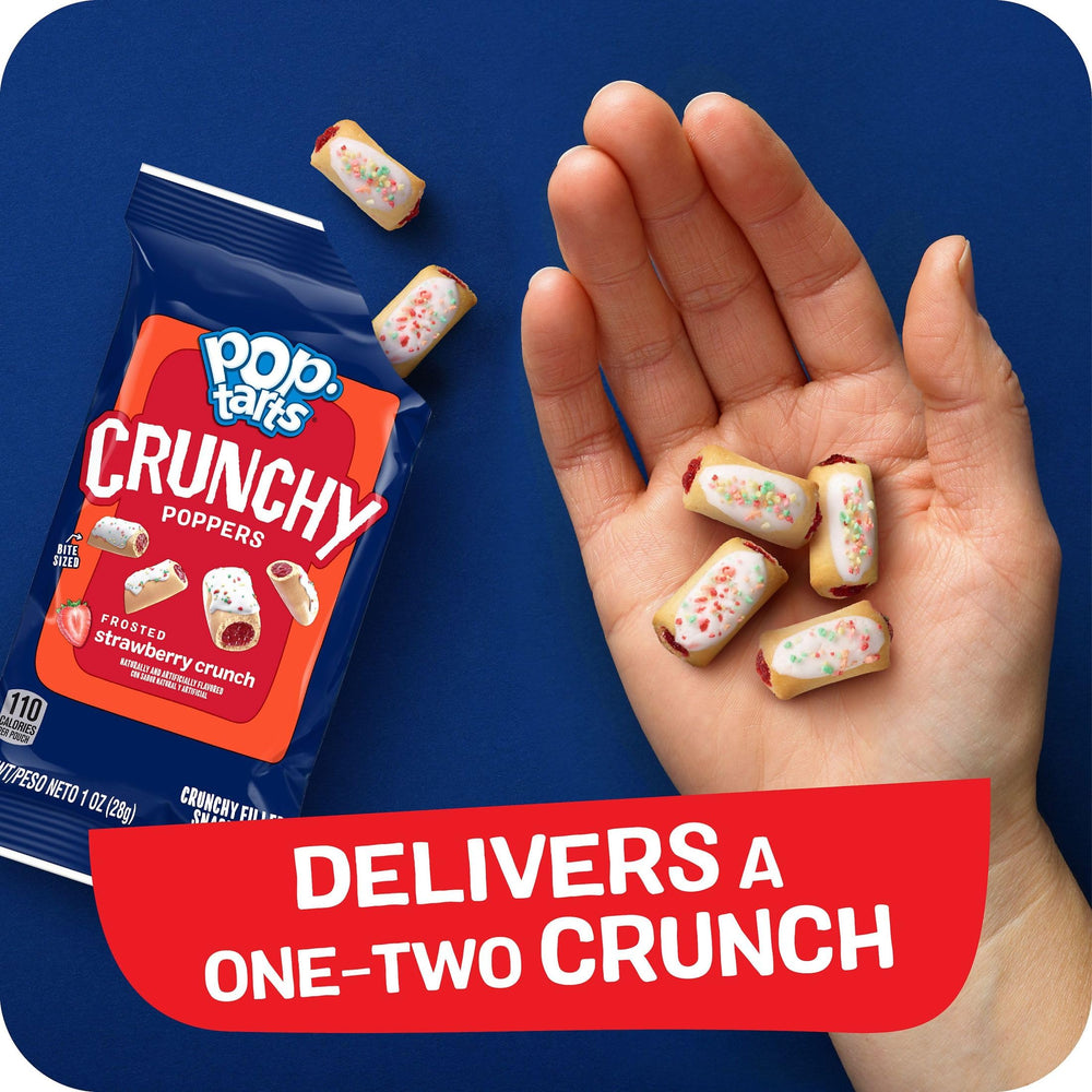Pop-Tarts Crunchy Poppers pouch opens for mess-free enjoyment.