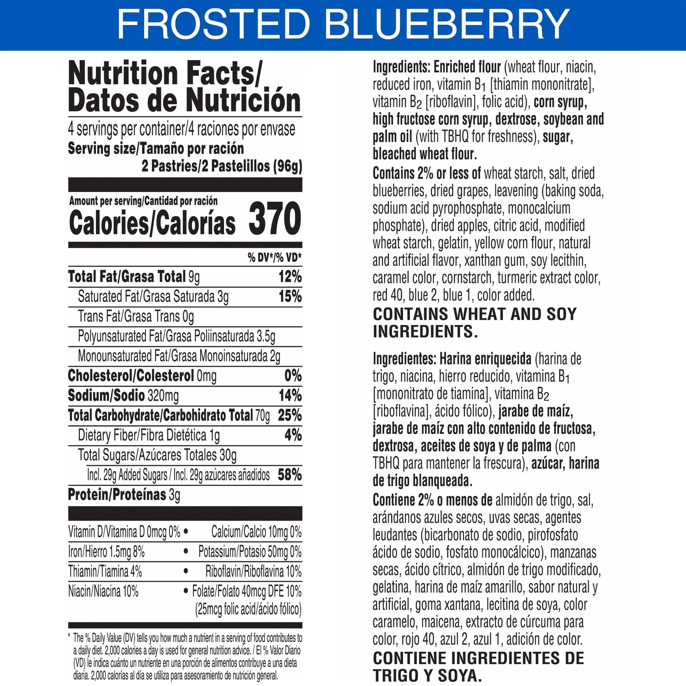 Pop-Tarts Frosted Blueberry packaging shows 32 pouches for easy snacking.