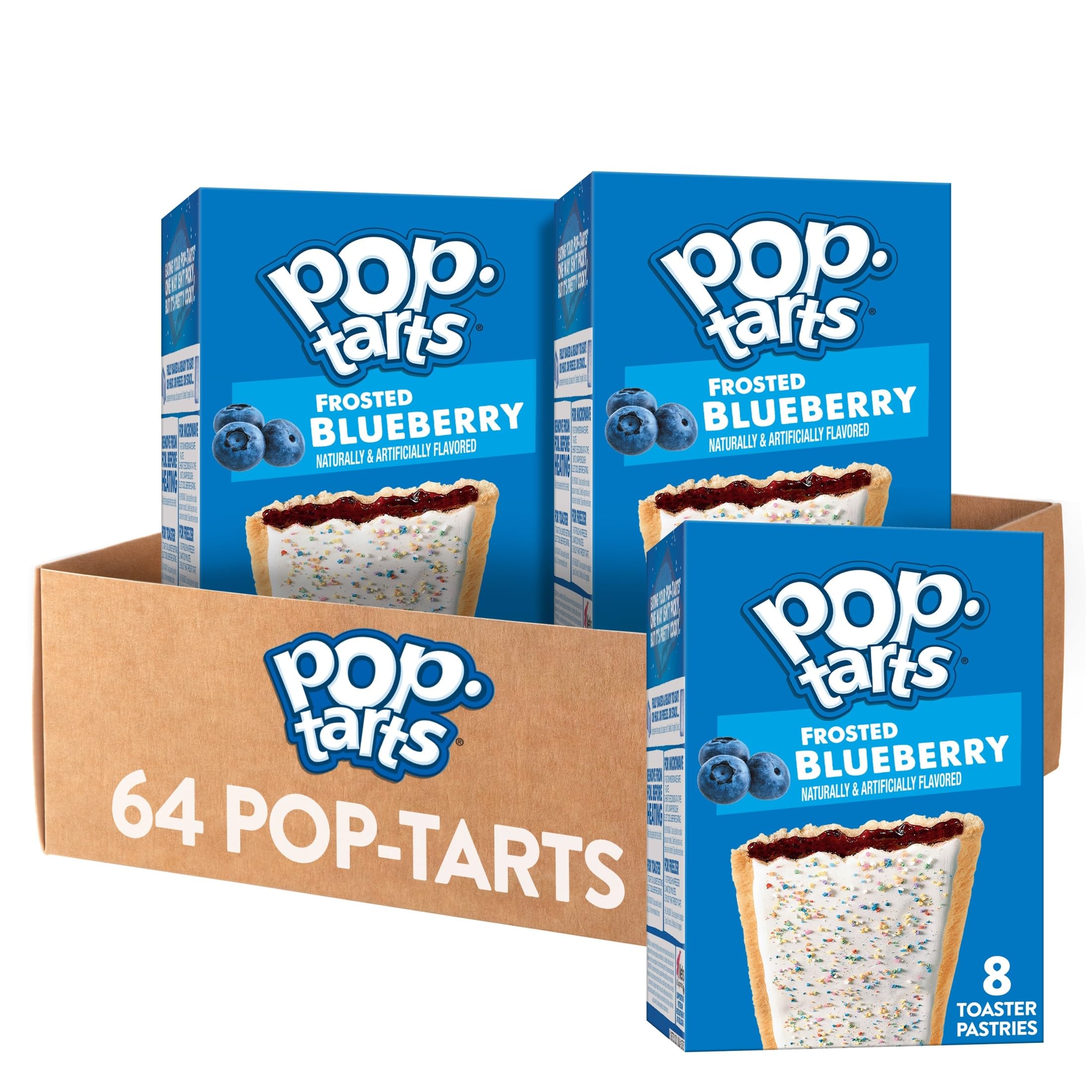 Pop-Tarts Frosted Blueberry 64 pastries for quick breakfast.