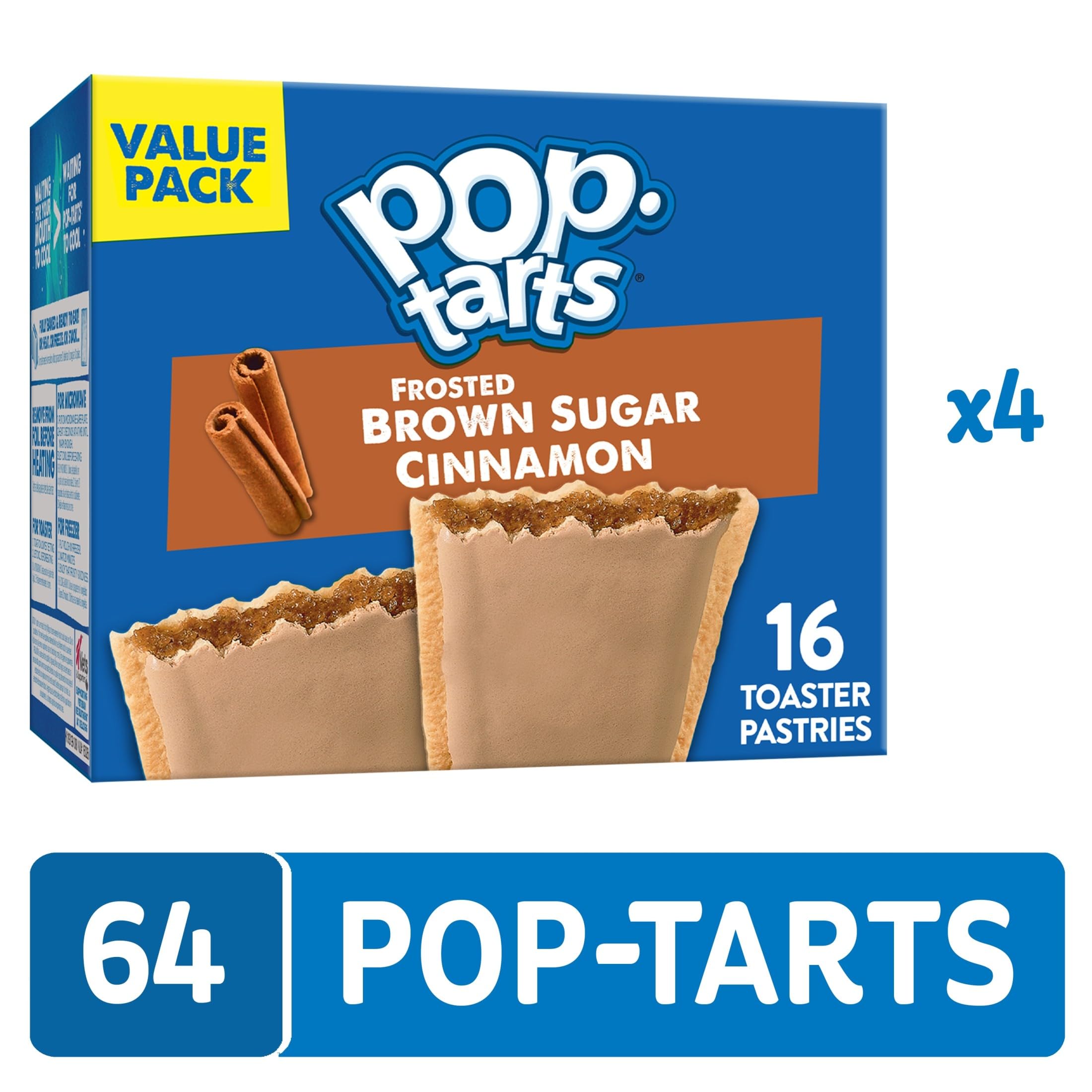 Pop-Tarts Frosted Brown Sugar Cinnamon packaging shows 64 pastries