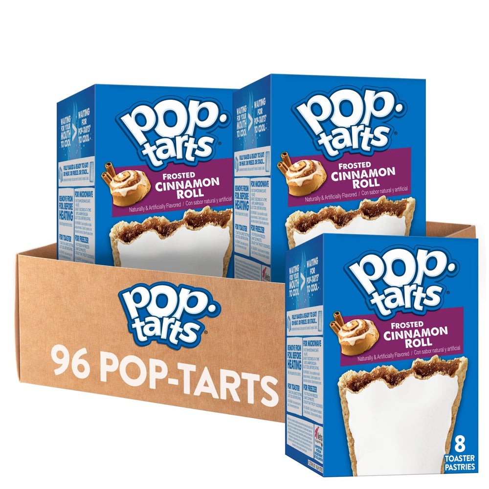 Pop-Tarts Frosted Cinnamon Roll pastry, ready-to-eat breakfast treat with cinnamon filling and frosting.