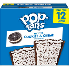 Pop-Tarts Frosted Cookies and Creme box front, a ready-to-eat grab-and-go breakfast option.