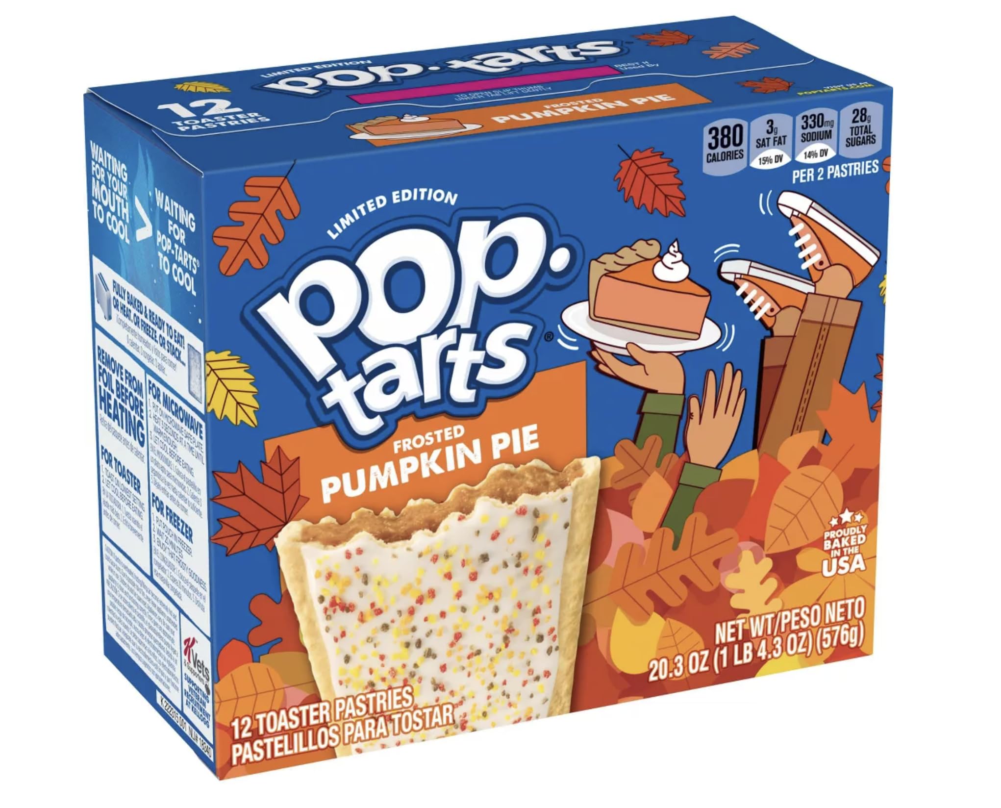 Pop-Tarts Frosted Pumpkin Pie packaging, convenient on-the-go snack for busy mornings.