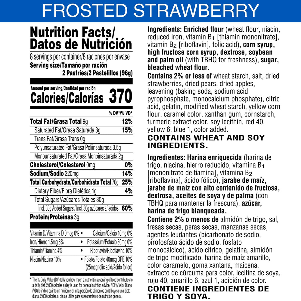 Pop-Tarts Frosted Strawberry 32-pouch pack highlights convenient, individually wrapped portions.