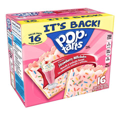 Pop-Tarts Frosted Strawberry Milkshake box, quick breakfast option for busy mornings.