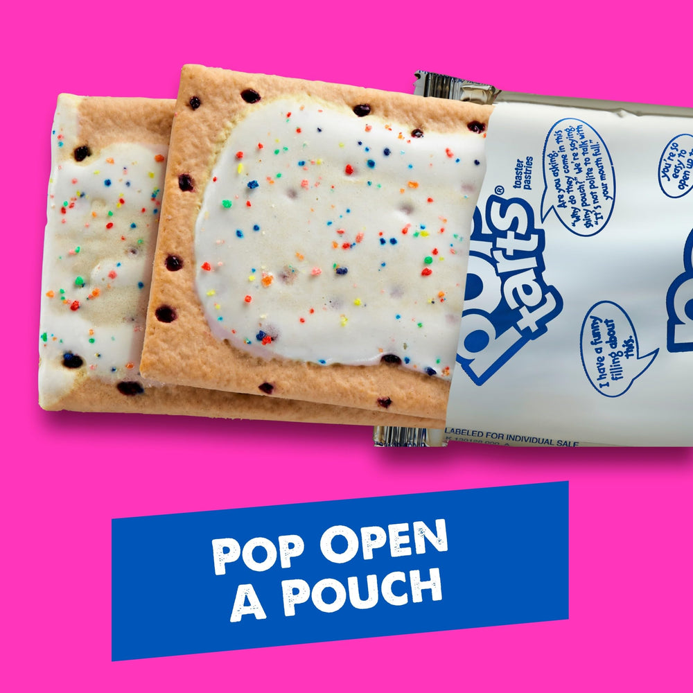 Office pantry‑ready Pop-Tarts Frosted Blueberry snack.