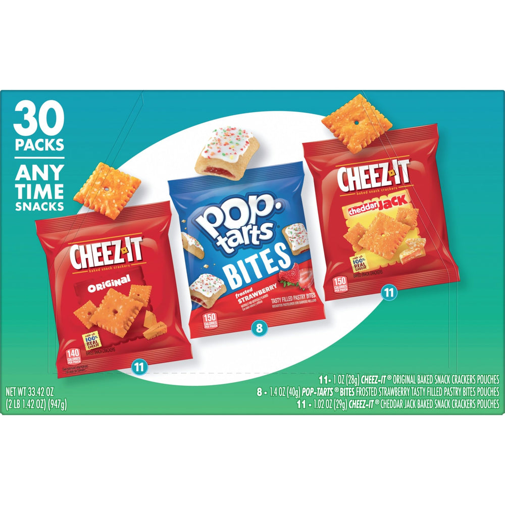 Box packaging highlighting 30 individually wrapped snacks.