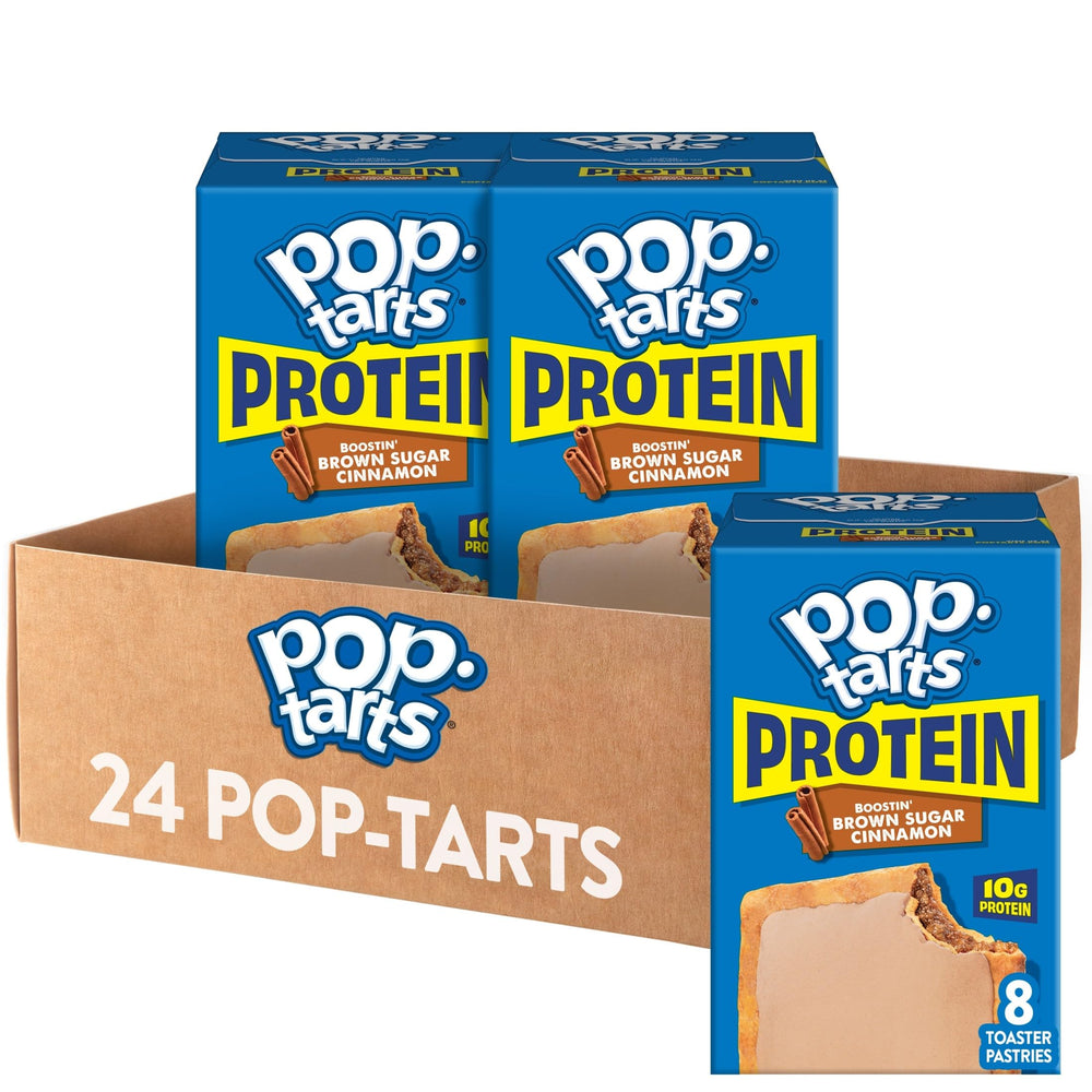 Pop-Tarts Protein Slammin' Strawberry packaging shows 24 pastries for quick protein-packed breakfasts.