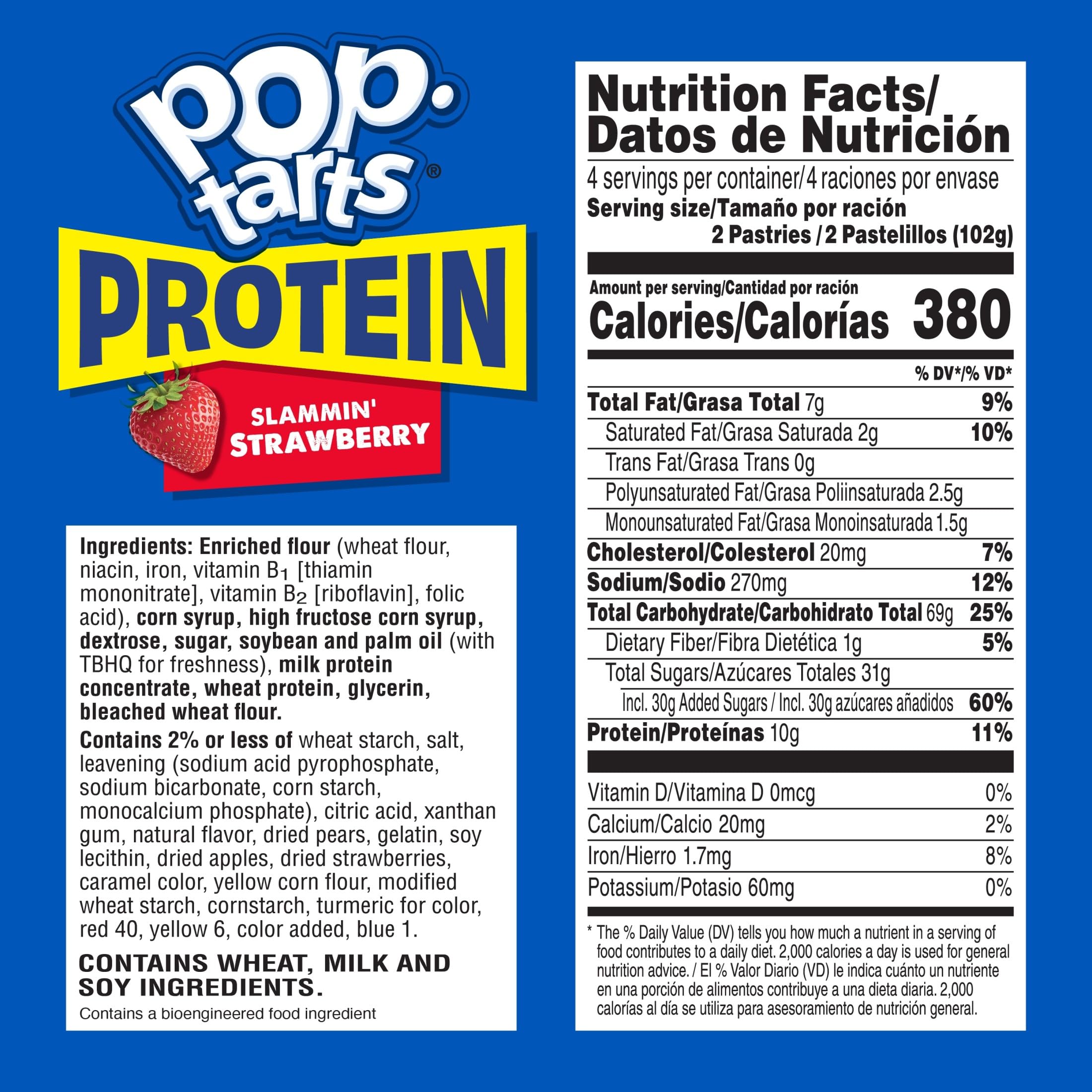 Pop-Tarts Protein Slammin' Strawberry toaster pastries toasted for a warm, crispy breakfast.
