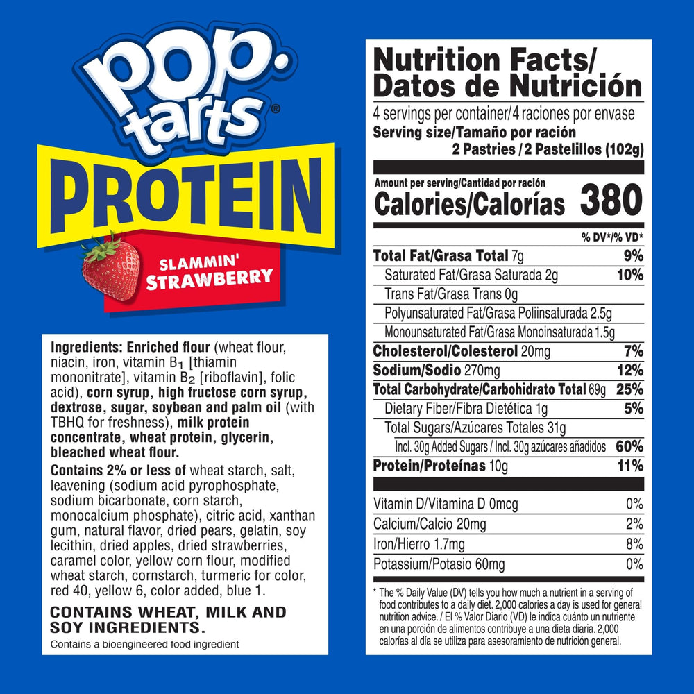 Pop-Tarts Protein Slammin' Strawberry toaster pastries toasted for a warm, crispy breakfast.
