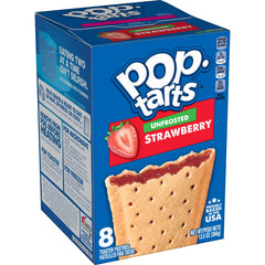Pop-Tarts unfrosted strawberry toaster pastries packaging, convenient grab-and-go breakfast option.